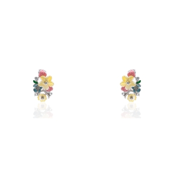PENDIENTES MUJER PLATA DE LEY 925 RODIADO PENDIENTE FLORAL FLORES EN NACAR COLOR Y CIRCONITAS ENGASTADAS 21X13 MILÍMETROS CIERR