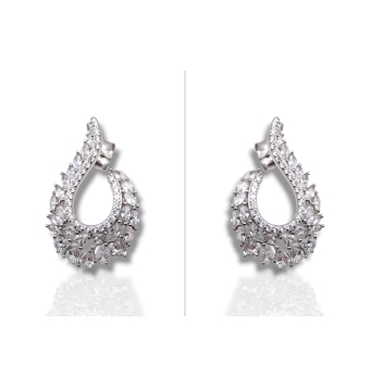 PENDIENTES LARGOS MUJER PLATA DE LEY 925 RODIADO FORMA DE GOTA CON PIEDRAS BLANCAS EN FORMA DE GOTA ENGASTADAS 32X20 MILÍMETROS
