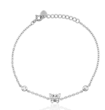 PULSERA ATLÁNTIDA MUJER PLATA DE LEY 925 MOTIVO CENTRAL MARIPOSA 8 MILÍMETROS CIRCONITAS BLANCAS Y DOS CHATONES CIRCONITA BLANCA