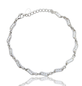 PULSERA ATLÁNTIDA MUJER PLATA DE LEY 925 ARTICULADA ESLABONES FORMA ONDA CIRCONITAS BLANCAS LARGO AJUSTABLE 16.5-19.5 CENTÍMETRO