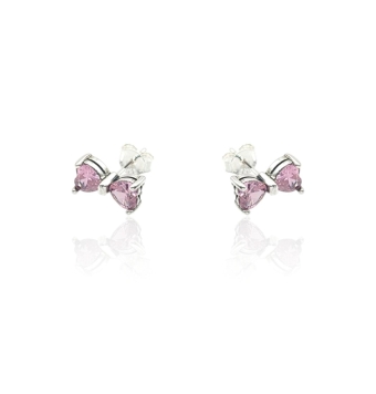 PENDIENTES PLATA DE LEY 925 FORMA DE LAZO CON PIEDRAS EN FORMA DE CORAZÓN CON PIEDRAS ROSAS