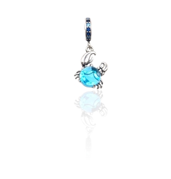 CHARM PLATA DE LEY 925 CANGREJO CON PIEDRA AZUL AGUAMARINA