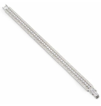PULSERA MUJER LINEARGENT PLATA DE LEY 925 ESTILO BRAZALETE ANCHO 8 MILÍMETROS CON CIRCONTIAS BLANCAS LARGO 18 CENTÍMETROS