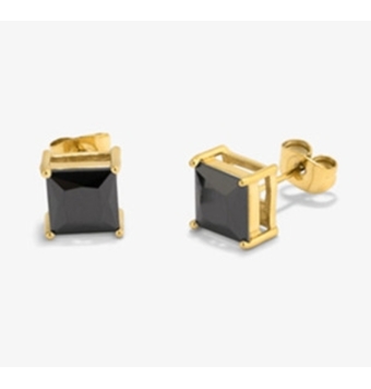 PENDIENTES HOMBRE RADIANT ACERO IP DORADO PIEDRA NEGRA CUADRADA DE 8 MILÍMETROS 4 GARRAS CIERRE PRESIÓN