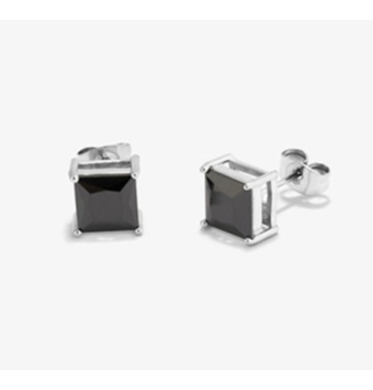 PENDIENTES HOMBRE RADIANT ACERO PIEDRA NEGRA CUADRADA DE 8 MILÍMETROS 4 GARRAS CIERRE PRESIÓN