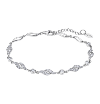 PULSERA MUJER LOTUS SILVER LP3425-2/1 PLATA DE LEY 925 ESLABONES DOBLE ONDA CIRCONITAS BLANCAS ALTERNOS CON CHATONES CIRCONITAS