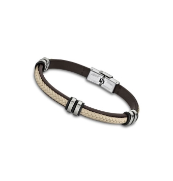 PULSERA LOTUS STYLE URBAN LS1829-2/6 HOMBRE ACERO Y PIEL MARRÓN Y BEIGE LARGO 21 CM