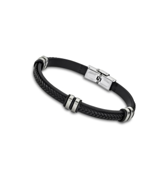 PULSERA LOTUS STYLE URBAN MAN LS1829-2/1 HOMBRE EN PIEL DOBLE TRENZADO COLOR NEGRO Y DETALLES EN ACERO LARGO 22.2 CENTÍMETROS