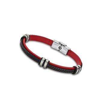 PULSERA LOTUS STYLE URBAN LS1829-2/3 HOMBRE CUERO ROJO Y NEGRO CON ACERO LARGO 21 CM