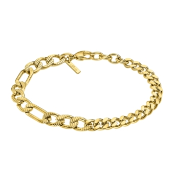 PULSERA LOTUS STYLE LS2303-2/2 HOMBRE ACERO IP DORADO ESLABONES DESIGUALES BARBADA Y FÍGARO LARGO AJUSTABLE 21 CENTÍMETROS