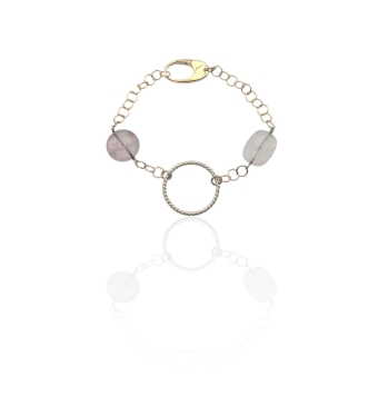 PULSERA MUJER PLATA DE LEY 925 CHAPADO DORADO CIRCULO DE PLATA CENTRAL 23 MILÍMETROS Y DOS PIEDRAS A CADA LADO BLANCA 16X12 Y LI