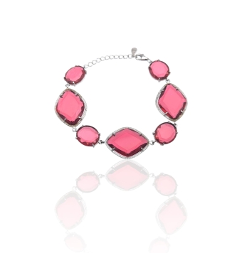 PULSERA MUJER PLATA DE LEY 925 PIEDRAS ROJAS DE DIFERENTES TAMAÑOS CON 4 GARRAS CADA PIEDRA LARGO 20.5 CENTÍMETROS AJUSTABLES
