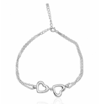 PULSERA MUJER PLATA DE LEY 925 RODIADO DOBLE CORAZÓN 9.5 MILÍMETROS ESLABÓN FORZADO LARGO AJUSTABLE 15-20 CENTÍMETROS