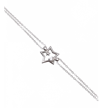 COLLAR MUJER PLATA DE LEY 925 RODIADO DOBLE ESTRELLA 14 MILÍMETROS CON CIRCONITA BLANCA CADENA DOBLE ESLABÓN FORZADO LARGO AJUST