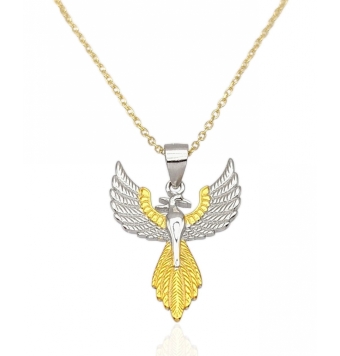 COLLAR MUJER PLATA DE LEY 925 CHAPADO DORADO AGUILA BICOLOR 24X18 MILÍMETROS CADENA FORZADA 1 MILÍMETROS LARGO 38 CENTÍMETROS