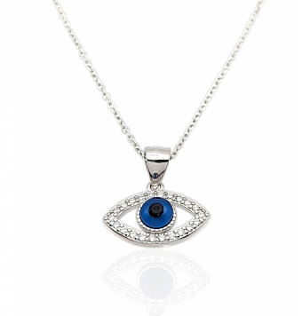 COLLAR MUJER PLATA DE LEY 925 RODIADO OJO TURCO CIRCONITAS BLANCAS 17X12 MILÍMETROS CADENA FORZADA 1 MILÍMETRO LARGO AJUSTABLE 3