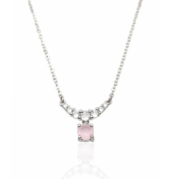 COLLAR MUJER PLATA DE LEY 925 RODIADO PUNTO DE LUZ ROSA Y ARCO CON CIRCONITAS BLANCAS CADENA FORZADA 1.5 MILÍMETROS LARGO AJUSTA