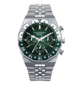RELOJ VICEROY HOMBRE CRONÓGRAFO CAJA ACERO IP VERDE 41 MILÍMETROS ESFERA NEGRA Y VERDE CON CALENDARIO CADENA ACERO