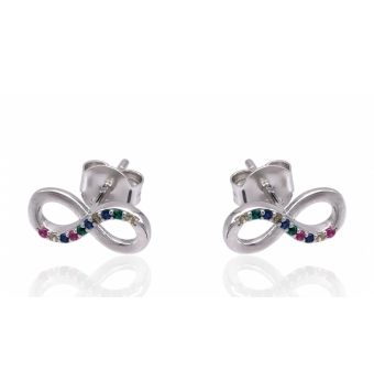 PENDIENTES INFINITO MUJER PLATA DE LEY 925 5X12 MILÍMETROS LISO Y CIRCONITAS MULTICOLOR CIERRE PRESIÓN (1)