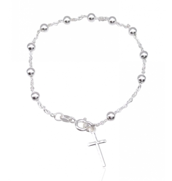 PULSERA BOLAS MUJER PLATA DE LEY 925 4 MILÍMETROS CRUZ EN EL FINAL 18X8 MILÍMETROS LARGO 19 CENTÍMETROS