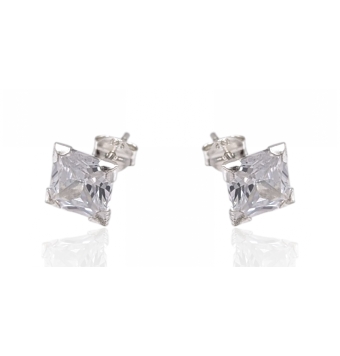 PENDIENTES UNISEX PLATA DE LEY 925 PIEDRA CUADRADA BLANCA 3X3 MILÍMETROS CIERRE PRESIÓN