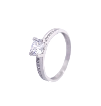 ANILLO MUJER ORO AMARILLO 18 KILATES ESTILO SOLITARIO 1 CIRCONITA 4 GARRAS Y BRAZO CIRCONITAS/LISO BRILLO