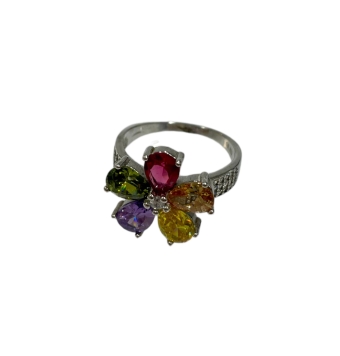 ANILLO MUJER PLATA DE LEY 925 CON PIEDRAS MULTICOLOR