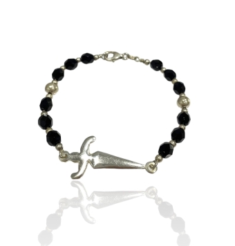 PULSERA PLATA DE LEY 925 CON ESPADA Y PIEDRAS NEGRAS 20 CENTÍMETROS