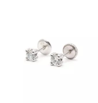 PENDIENTES PLATA DE LEY 925 CIRCONITA BLANCA 3 MILÍMETROS CUATRO GARRAS CIERRE TORNILLO