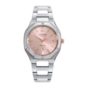 RELOJ VICEROY ANALOGICO MUJER CAJA ACERO 36 MILÍMETROS CON DOBLE BISEL IP ROSA CON 6 DIAMANTES CRISTAL ZAFIRO ESFERA ROSA CADENA