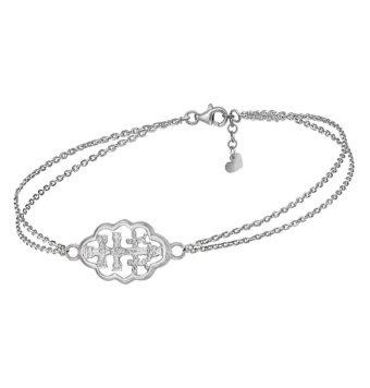 PULSERA MUJER PLATA DE LEY 925 PULSERA DOBLE CRUZ DE CARAVACA 20X13 MILÍMETROS ESLABÓN FORZADO LARGO 16+3 CENTÍMETROS