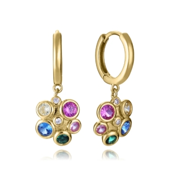 PENDIENTES ARO VICEROY MUJER PLATA DE LEY 925 CHAPADO DORADO FLOR CON PIEDRAS REDONDAS DE DIFERENTES COLORES 27 MILÍMETROS CIERR