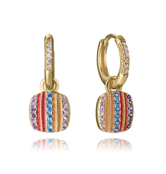 PENDIENTES ARO VICEROY MUJER PLATA DE LEY 925 CHAPADO DORADO CUADRADO OVALADO CON PIEDRAS MULTICOLOR 20 MILÍMETROS