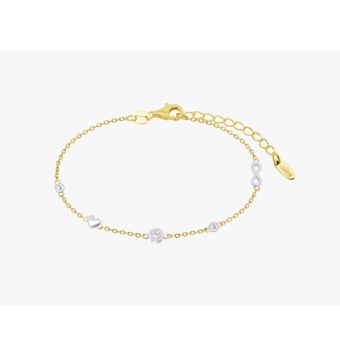 PULSERA LOTUS MUJER PLATA DE LEY 925 IP DORADO ESLABÓN FORZADO CON MOTIVOS INFINITO BOLA CORAZÓN Y PUNTO DE LUZ 3.5 MILÍMETROS