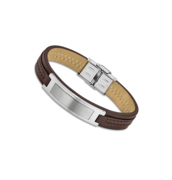 PULSERA LOTUS HOMBRE STYLE LS1808-2/1 PLACA ACERO EFECTO BRILLO Y MATE CORREA PIEL LARGO 23.5 CENTÍMETROS