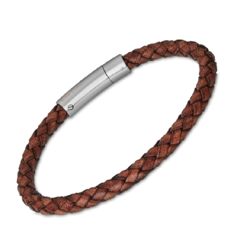 PULSERA LOTUS STYLE HOMBRE CUERO TRENZADO MARRÓN CIERRE DE ACERO