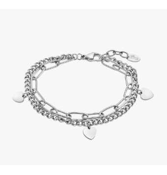 PULSERA LOTUS STYLE URBAN WOMAN ACERO PULSERA DOBLE CON CORAZONES ANCHO 5.8 MILÍMETROS LARGO 20 CENTÍMETROS