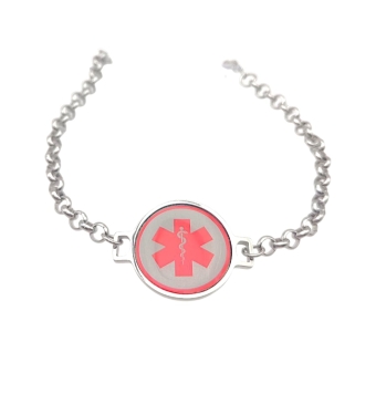 PULSERA LESTOR ACERO ROLÓ PLACA REDONDA ALERTA MÉDICA 20 MILÍMETROS LARGO AJUSTABLE 18-22 CENTÍMETROS