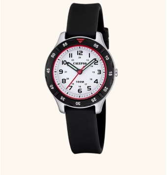RELOJ CALYPSO NIÑO/NIÑA ANALOGICO CORREA CAUCHO NEGRO CAJA RESINA NEGRO ESFERA BLANCA 32 MILÍMETROS