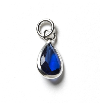 MINI COLGANTE LÁGRIMA PLATA DE LEY 925 CIRCONITA 9X5 MILÍMETROS COLOR AZUL MARINO