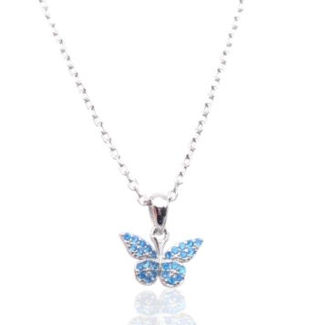 JUEGO PLACARI MUJER PLATA DE LEY 925 PENDIENTES MARIPOSA CON PIEDRAS AZULES 10X7 MILÍMETROS CIERRE PRESIÓN Y GARGANTILLA MARIPOS