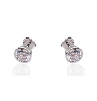 PENDIENTES PLACARI UNISEX PLATA DE LEY 925 PIEDRA BLANCA CERCO REDONDO 7 MILÍMETROS CIERRE PRESIÓN