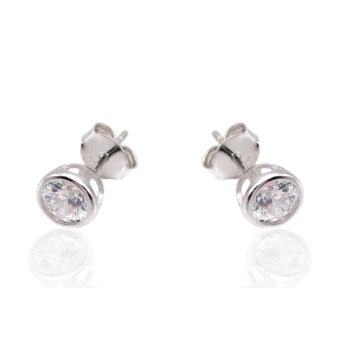 PENDIENTES PLACARI UNISEX PLATA DE LEY 925 PIEDRA BLANCA CON CERCO REDONDO 6 MILÍMETROS CIERRE PRESIÓN