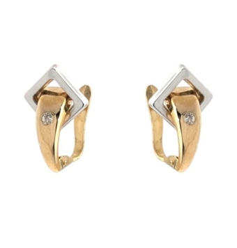 PENDIENTES MUJER ORO BICOLOR 18 KILATES BARRA ORO AMARILLO CON CIRCONITA BLANCA Y DETALLE SUPERIOR CON ROMBO EN ORO BLANCO 10X16