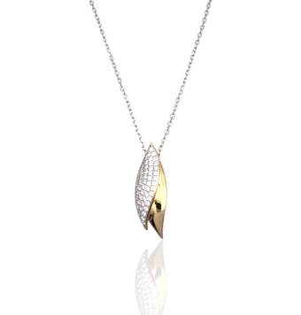 COLLAR LINEARGENT MUJER PLATA DE LEY 925 COLGANTE CHAPADO DORADO DOBLE HOJA UNA CON CIRCONITAS BLANCAS  LARGO CADENA 40+5 CENTÍM