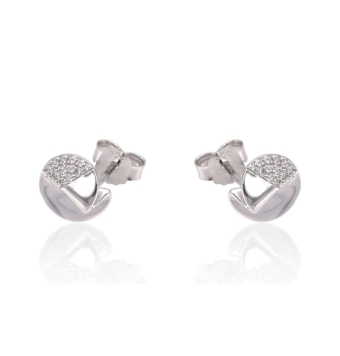 PENDIENTES LINEARGENT MUJER PLATA DE LEY 925 RODIADO CÍRCULO CON CURVA Y CIRCONITAS BLANCAS 9 MILÍMETROS CIERRE PRESIÓN