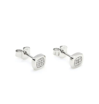 PENDIENTES LINEARGENT MUJER PLATA DE LEY 925 BAÑO DE RODIO DISEÑO CUADRADO 6X6 MILÍMETROS CON CIRCONITAS BLANCAS CIERRE PRESIÓN