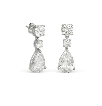 PENDIENTES LARGOS LINEARGENT MUJER PLATA DE LEY 925 BAÑO DE RODIO CON CIRCONITAS Y LAGRIMA 26 MILÍMETROS