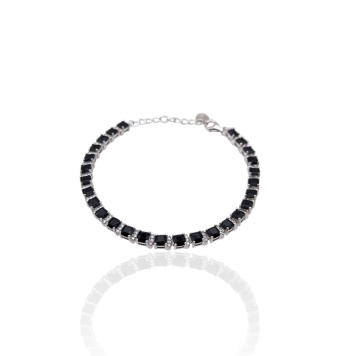 PULSERA PLATA DE LEY 925 ESTILO RIVIERE CON CIRCONITAS NEGRAS CUADRADAS Y CIRCONITAS BLANCAS MINI. ANCHO 3.5 MILÍMETROS LARGO AJ