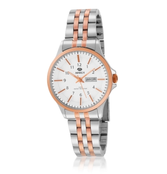 RELOJ MAREA MUJER CADENA ACERO IP ROSADO CAJA ACERO DIÁMETRO 32 MM BISEL IP ROSADO ESFERA BLANCA CON CALENDARIO 5 ATM WATER RESI